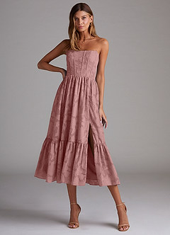 Azazie Delphina Bridesmaid Dresses Dusty Rose A-Line Strapless Floral Burnout Convertible Dress image1