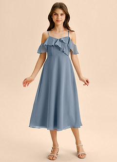 Azazie Kamilla Junior Linia A Zza ramienia Szyfon Długość herbaty Młodsza druhna Sukienka image6