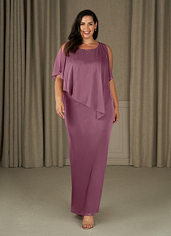 Azazie Aspyn Mother of the Bride Dresses Vintage Mauve Sheath Beaded Mesh Dress image9
