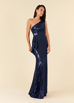 Azazie Aria vestidos de madre de la novia Vestido de Azul Marino Oscuro de Encaje de Sirena con Lentejuela image2