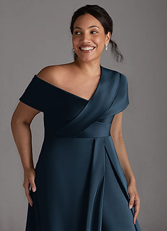 Azazie Milton Abiti per la Madre della Sposa Abito A-Line in Raso Elasticizzato Plissettato Marino Scuro image5
