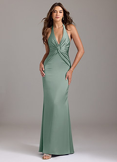 Azazie Valerie Brudtärnklänningar Klä av Sjöjungfru i Stretch Satin Plisserad Silversalvia image1