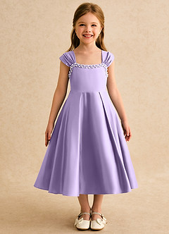 Azazie Yosemite Jurken voor bloemenmeisjes Baljurk Jurk van Mat Satijn Sweetheart Halslijn Lila image4