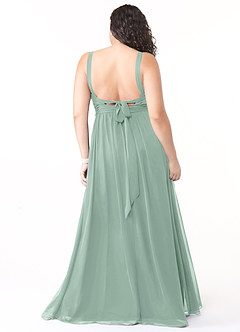 Azazie Aziza Bridesmaid Dresses Agave A-Line V-Neck Pleated Chiffon Dress image8