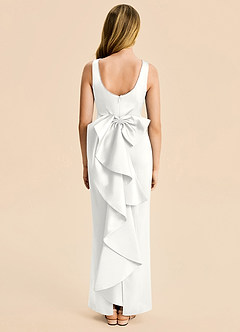 Azazie Emi Junior White Sheath Bow Stretch Satin Dress image5
