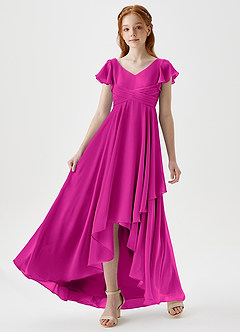 Azazie Caria Junior Robe Trapèze en Mousseline de soie Plissée Fuchsia image6