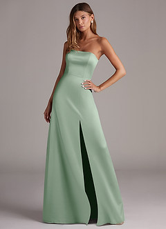 Azazie Wren Bridesmaid Dresses Agave A-Line Strapless Stretch Satin Convertible Dress image3