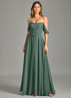 Azazie Chelsey Slutförsäljning Klä av A-Linje i Chiffong Av axeln Lemon Sorbet Konvertibel image6