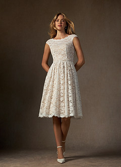 Azazie Ginnie Wedding Dresses Diamond White Nude A-Line Lace Dress image1