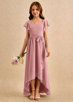 Azazie Milly Girls Formal Flower Girl Dresses Dusty Rose A-Line Pleated Chiffon Dress image3