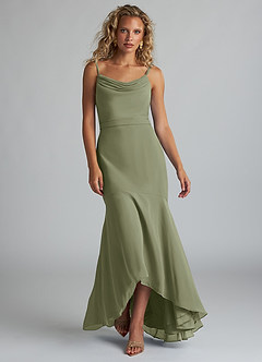 Azazie Summer Bridesmaid Dresses Pistachio Mermaid Scoop Cowl Chiffon Dress image4