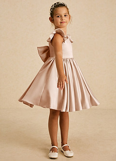 Azazie Tootsie vestidos de niña de las flores Vestido de Rosa Inglesa de Satin Mate de Corte En A con Lazo image4