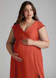 Azazie Allessia Maternity Bridesmaid Dresses A-Line Pleated Stretch Satin Floor-Length Dress image13