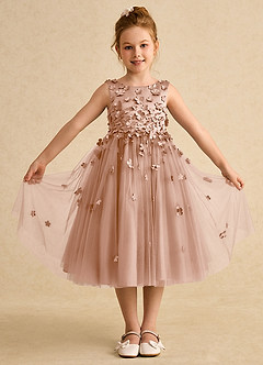 Azazie Lana vestidos de niña de las flores Vestido de Champán Rosado de Satin Mate de Corte En A con Sin mangas image1