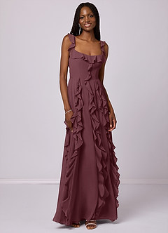 Barbie ♥ Azazie Bridesmaid Dresses Sangria A-Line with Pockets Chiffon Dress image3