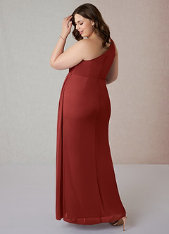 Azazie Jhene Final Sale Vintage Mauve Sheath One Shoulder Mesh Dress image10