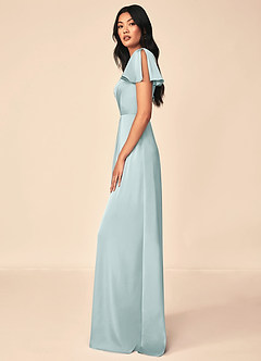 Azazie Soren Bridesmaid Dresses Mist A-Line Pleated Stretch Satin Dress image6