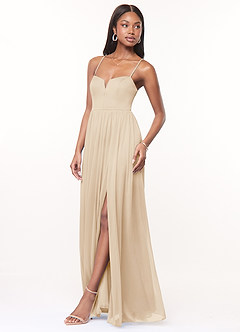 Azazie Marsol Bridesmaid Dresses Champagne A-Line Corset Mesh Dress image3