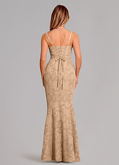 Azazie Aubrey Jurken voor bruidsmeisjes Jurk van Bloemen Burn-out met Zeemeermin Boog Champagne image5