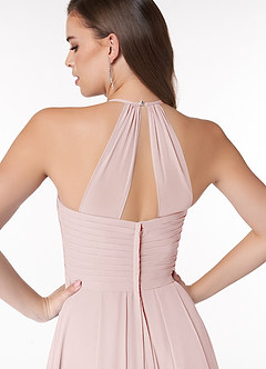 Azazie Ginger Bridesmaid Dresses Blushing Pink A-Line Halter Pleated Chiffon Dress image3