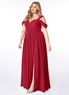 Azazie Lianne Bridesmaid Dresses Scarlet A-Line Off the Shoulder Chiffon Dress image9