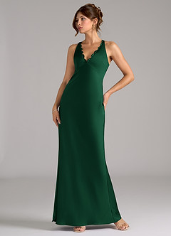 Azazie Tianna Bridesmaid Dresses Dark Green A-Line Stretch Satin Dress image1