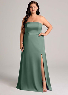 Azazie Wren Bridesmaid Dresses Eucalyptus A-Line Strapless Stretch Satin Convertible Dress image8