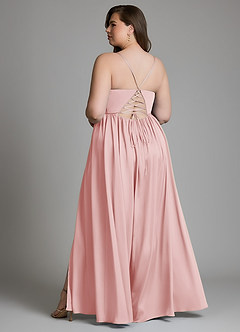 Azazie Aaida Robes de demoiselle d'honneur Robe Trapèze en Satin extensible Corset Rose Poudré image8
