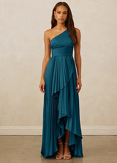 Christian Siriano Bridal for Azazie 1008 Bridesmaid Dresses Ink Blue A-Line One Shoulder Stretch Satin Dress image1