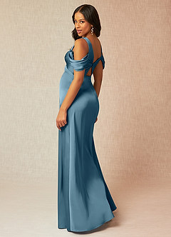 Azazie Rhea Maternity Bridesmaid Dresses A-Line Off-The-Shouler Pleated Stretch Satin Floor-Length Dress image5