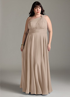 Azazie Charlize Bridesmaid Dresses Taupe A-Line One Shoulder Chiffon Dress image1
