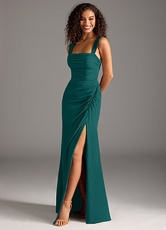 Azazie Jesaphine Bridesmaid Dresses Peacock Sheath Bow Chiffon Dress image1