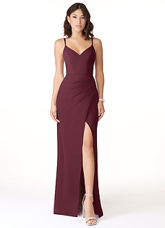 Azazie Leo Bridesmaid Dresses Cabernet Mermaid V-Neck Pleated Chiffon Dress image1