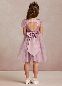 Azazie Taylie Vendita Finale Abito A-Line in tulle floccato glitterato Con Maniche Rosa Polverosa image4