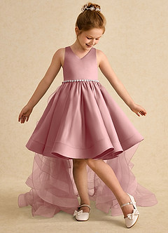 Azazie Julietta Robe Demoiselle D'honneur Fillette Robe Princesse en Tulle Convertible Rose Poussiéreuse image5