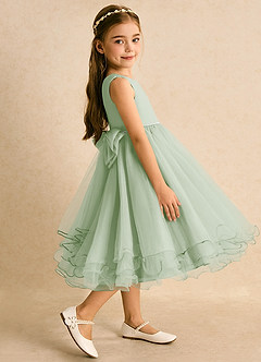 Azazie Lass Abiti da Ragazza di Fiori Abito A-Line in Tulle Fiocco Verde Salvia image4