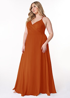 Azazie Davis Bridesmaid Dresses Paprika A-Line V-Neck Chiffon Dress image9