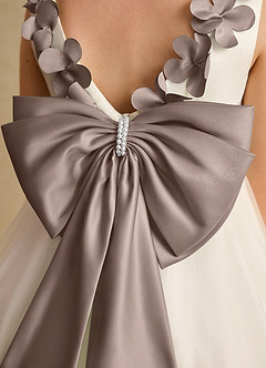 Azazie Lilli Flower Girl Dresses Ivory Taupe A-Line Bow Tulle Dress image6