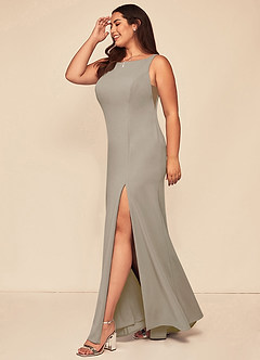 Azazie Rogue Bridesmaid Dresses Taupe Mermaid Scoop Side Slit Stretch Crepe Dress image10