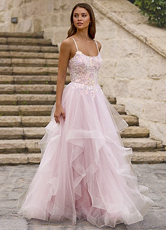 Mosaic Pink Ruffle Prom Dress Prom and Homecoming Dresses | Azazie UK