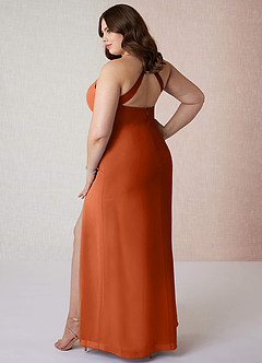 Azazie Manila Vestidos de damas de honor Vestido de Naranja Quemada de Gasa de Corte Recto con Cuello en V image10