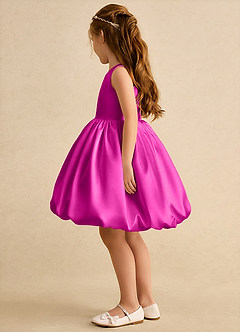 Azazie Nirvana Abiti da Ragazza di Fiori Abito Principessa in Raso Opaco Increspato Fucsia image4