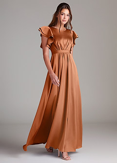 Azazie Daphne Abiti da damigella modesti Abito A-Line Increspato Raso Elasticizzato Floor-Length image3
