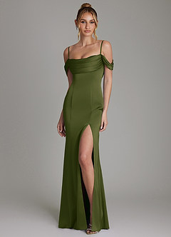 Azazie Nira Bridesmaid Dresses Bright Olive Mermaid Corset Stretch Satin Dress image5