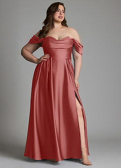Azazie Loisa Robes à essayer chez vous Robe Trapèze en Satin extensible Épaules dénudées Bleu Poussiéreux image13