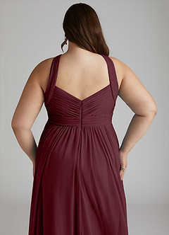 Azazie Hillian Abiti da Damigella Abito A-Line in Maglia con Scollo Halter a Pieghe Cabernet image9
