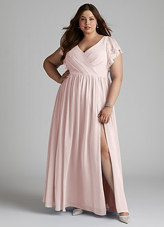 Azazie Zella Abiti da Damigella Abito A-Line in Chiffon Pizzo Rosa Rossore image8