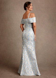 Azazie Bakersfield Klänningar till brudens mor Klä Sjöjungfru i Blommig Jacquard Av axeln Dammblå image2