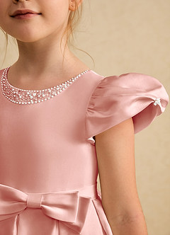 Azazie Pearl Flower Girl Dresses Rosette Ball-Gown Pleated Matte Satin Dress image6