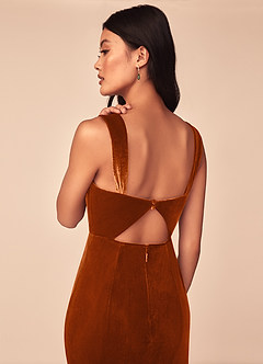 Azazie Lanessa Bridesmaid Dresses Burnt Orange Mermaid V-Neck Keyhole Back Velvet Dress image5